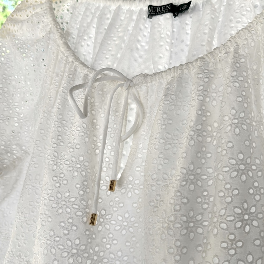 Lauren Ralph Lauren White Cotton Sleeve Peasant Blouse Size Large EUC like new - Picture 7 of 12